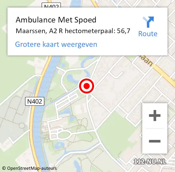 Locatie op kaart van de 112 melding: Ambulance Met Spoed Naar Maarssen, A2 R hectometerpaal: 56,7 op 28 september 2017 08:55