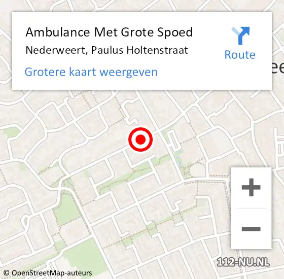 Locatie op kaart van de 112 melding: Ambulance Met Grote Spoed Naar Nederweert, Paulus Holtenstraat op 28 september 2017 09:25