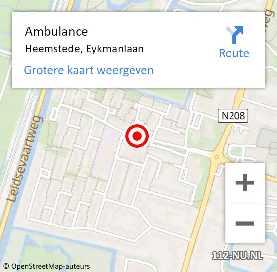 Locatie op kaart van de 112 melding: Ambulance Heemstede, Eykmanlaan op 28 september 2017 10:36