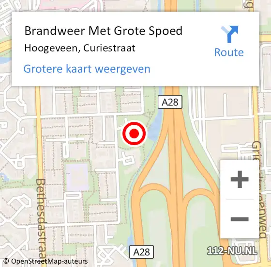 Locatie op kaart van de 112 melding: Brandweer Met Grote Spoed Naar Hoogeveen, Curiestraat op 28 september 2017 10:48