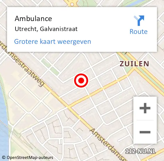 Locatie op kaart van de 112 melding: Ambulance Utrecht, Galvanistraat op 28 september 2017 11:32