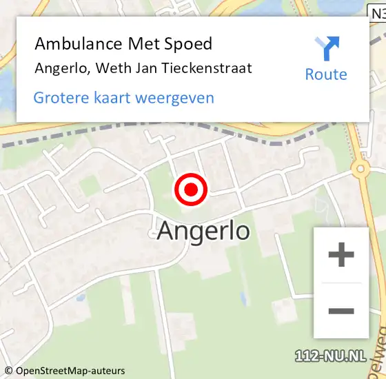 Locatie op kaart van de 112 melding: Ambulance Met Spoed Naar Angerlo, Weth Jan Tieckenstraat op 28 september 2017 11:56