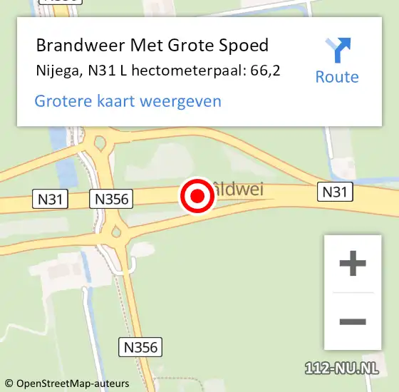 Locatie op kaart van de 112 melding: Brandweer Met Grote Spoed Naar Nijega, N31 L hectometerpaal: 66,2 op 28 september 2017 12:34