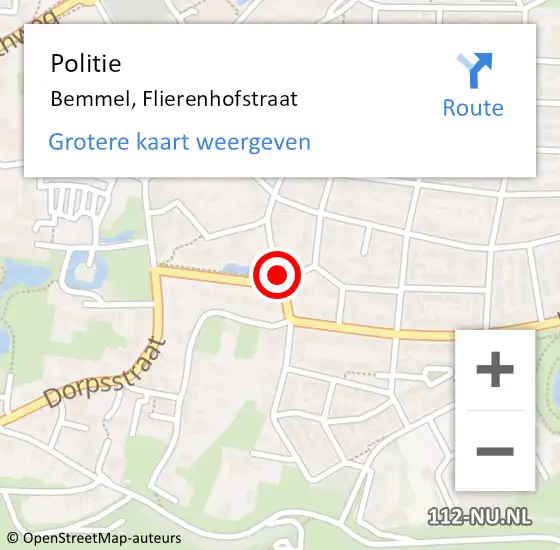 Locatie op kaart van de 112 melding: Politie Bemmel, Flierenhofstraat op 28 september 2017 13:22