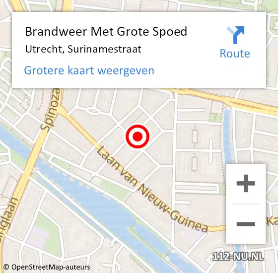 Locatie op kaart van de 112 melding: Brandweer Met Grote Spoed Naar Utrecht, Surinamestraat op 28 september 2017 14:17