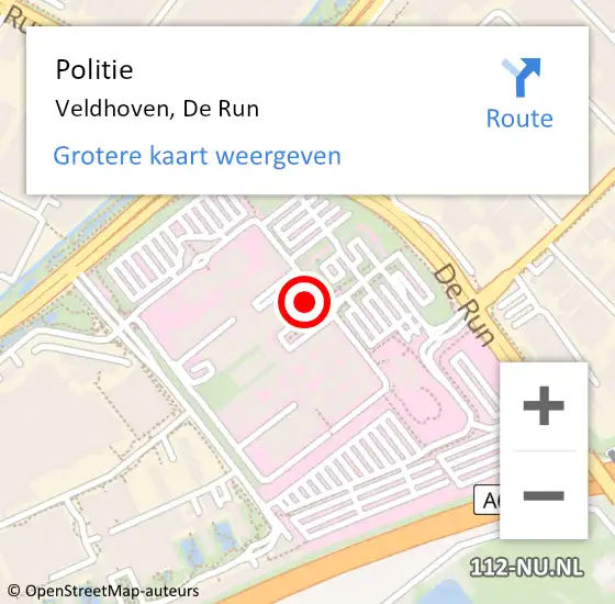 Locatie op kaart van de 112 melding: Politie Veldhoven, De Run op 28 september 2017 15:21