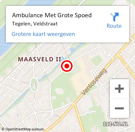 Locatie op kaart van de 112 melding: Ambulance Met Grote Spoed Naar Tegelen, Veldstraat op 2 februari 2014 17:28