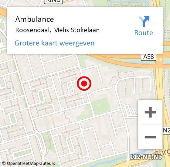 Locatie op kaart van de 112 melding: Ambulance Roosendaal, Melis Stokelaan op 28 september 2017 18:00