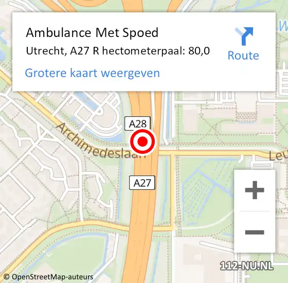 Locatie op kaart van de 112 melding: Ambulance Met Spoed Naar Utrecht, A27 R hectometerpaal: 78,5 op 28 september 2017 18:41