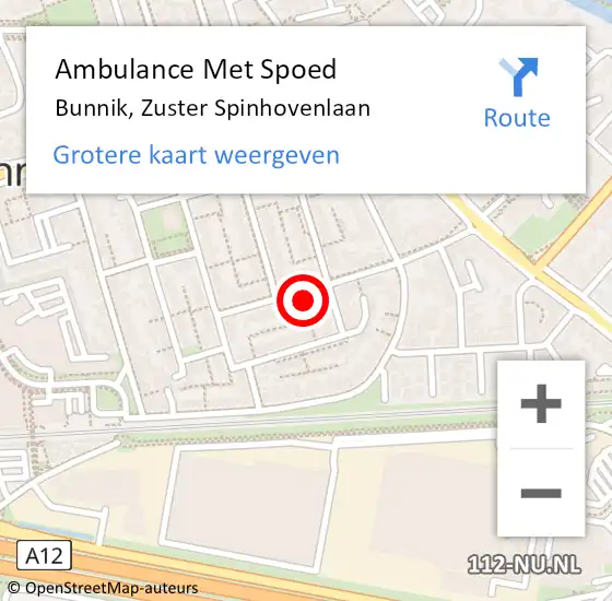 Locatie op kaart van de 112 melding: Ambulance Met Spoed Naar Bunnik, Zuster Spinhovenlaan op 28 september 2017 19:58