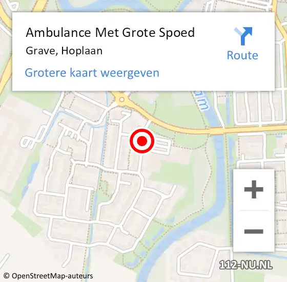 Locatie op kaart van de 112 melding: Ambulance Met Grote Spoed Naar Grave, Hoplaan op 28 september 2017 20:19