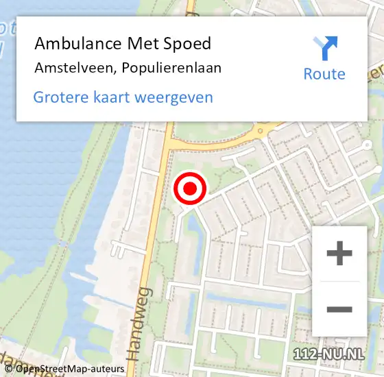 Locatie op kaart van de 112 melding: Ambulance Met Spoed Naar Amstelveen, Populierenlaan op 28 september 2017 21:11