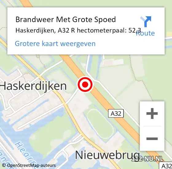 Locatie op kaart van de 112 melding: Brandweer Met Grote Spoed Naar Haskerdijken, A32 R hectometerpaal: 56,0 op 28 september 2017 22:51