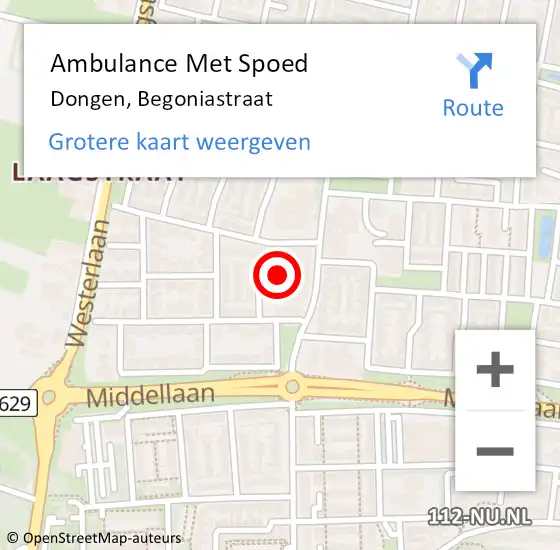 Locatie op kaart van de 112 melding: Ambulance Met Spoed Naar Dongen, Begoniastraat op 28 september 2017 23:24