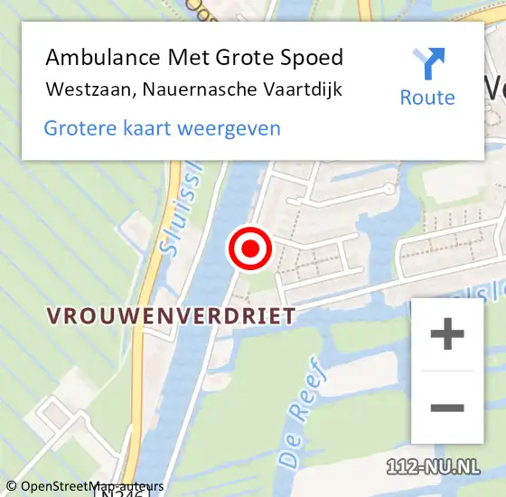 Locatie op kaart van de 112 melding: Ambulance Met Grote Spoed Naar Westzaan, Nauernasche Vaartdijk op 29 september 2017 04:04