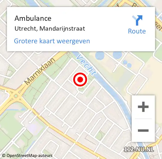 Locatie op kaart van de 112 melding: Ambulance Utrecht, Mandarijnstraat op 2 februari 2014 18:32