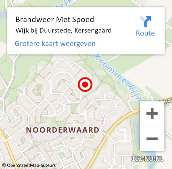 Locatie op kaart van de 112 melding: Brandweer Met Spoed Naar Wijk bij Duurstede, Kersengaard op 29 september 2017 08:00