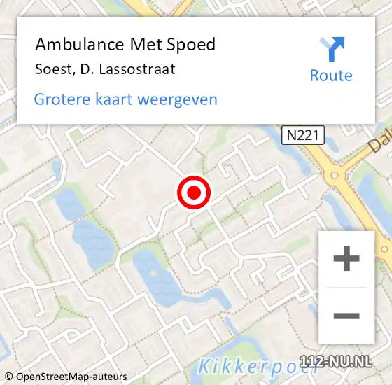 Locatie op kaart van de 112 melding: Ambulance Met Spoed Naar Soest, D. Lassostraat op 29 september 2017 09:04