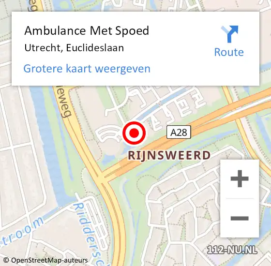 Locatie op kaart van de 112 melding: Ambulance Met Spoed Naar Utrecht, Euclideslaan op 29 september 2017 10:46