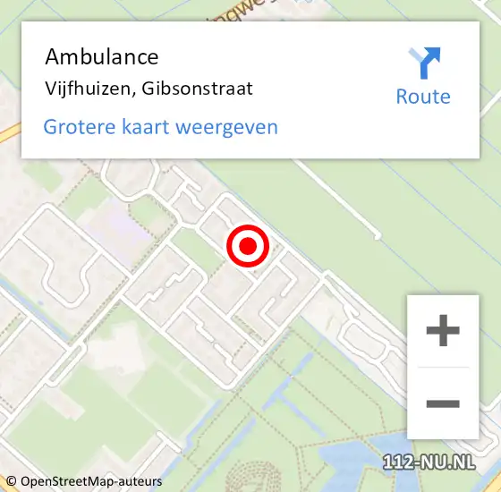 Locatie op kaart van de 112 melding: Ambulance Vijfhuizen, Gibsonstraat op 29 september 2017 11:52