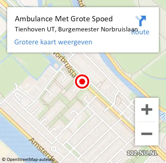 Locatie op kaart van de 112 melding: Ambulance Met Grote Spoed Naar Tienhoven UT, Burgemeester Norbruislaan op 29 september 2017 15:14