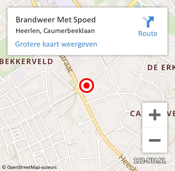 Locatie op kaart van de 112 melding: Brandweer Met Spoed Naar Heerlen, Caumerbeeklaan op 29 september 2017 16:55