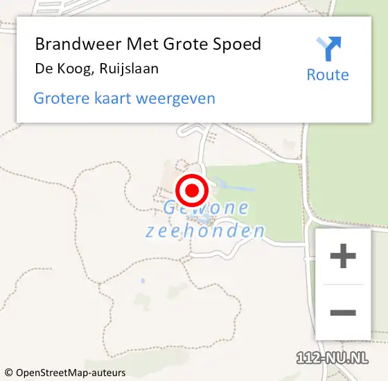 Locatie op kaart van de 112 melding: Brandweer Met Grote Spoed Naar De Koog, Ruijslaan op 29 september 2017 17:03