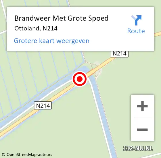 Locatie op kaart van de 112 melding: Brandweer Met Grote Spoed Naar Ottoland, N214 op 29 september 2017 17:53