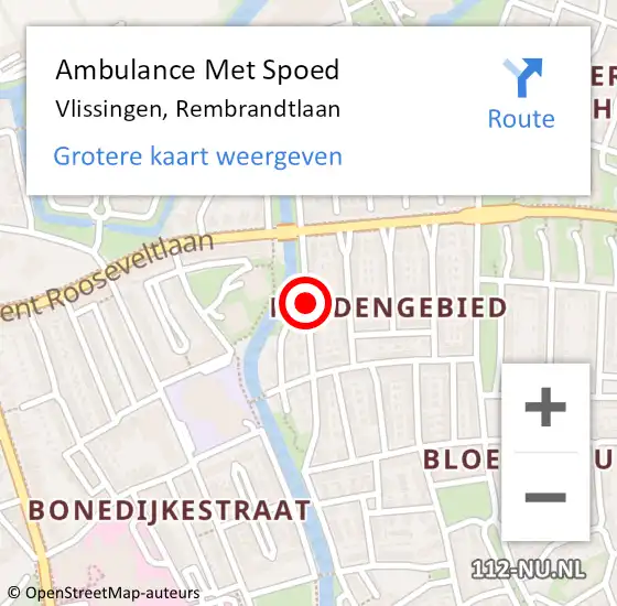 Locatie op kaart van de 112 melding: Ambulance Met Spoed Naar Vlissingen, Rembrandtlaan op 29 september 2017 21:53