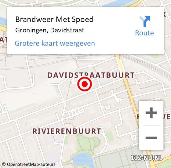 Locatie op kaart van de 112 melding: Brandweer Met Spoed Naar Groningen, Davidstraat op 30 september 2017 00:52