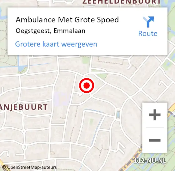 Locatie op kaart van de 112 melding: Ambulance Met Grote Spoed Naar Oegstgeest, Emmalaan op 30 september 2017 01:55