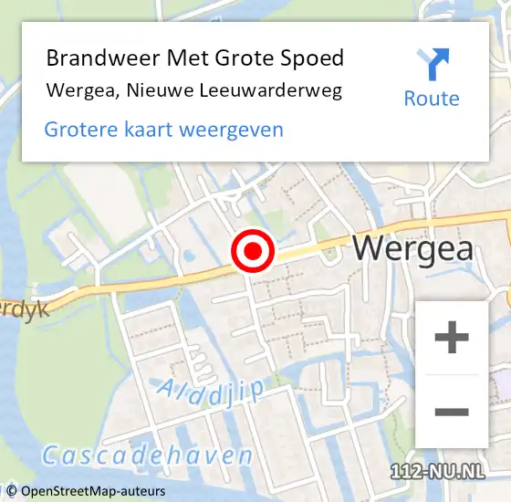 Locatie op kaart van de 112 melding: Brandweer Met Grote Spoed Naar Wergea, Nieuwe Leeuwarderweg op 30 september 2017 02:05