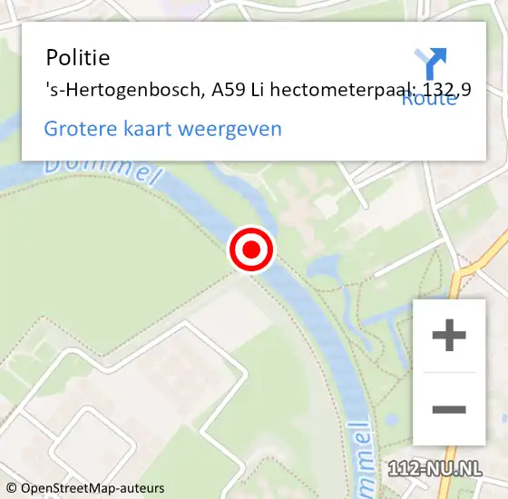 Locatie op kaart van de 112 melding: Politie 's-Hertogenbosch, A59 Li hectometerpaal: 131,3 op 30 september 2017 02:06