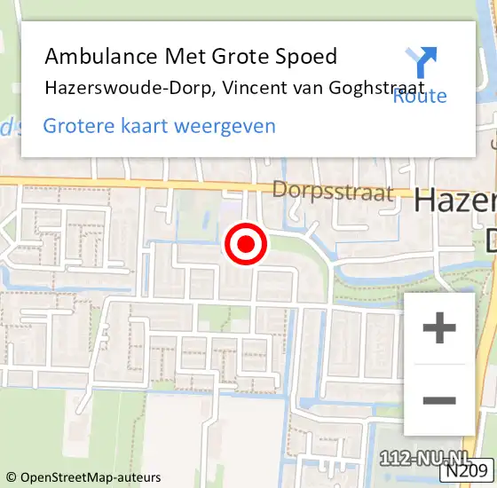 Locatie op kaart van de 112 melding: Ambulance Met Grote Spoed Naar Hazerswoude-Dorp, Vincent van Goghstraat op 30 september 2017 02:08