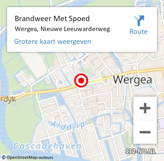 Locatie op kaart van de 112 melding: Brandweer Met Spoed Naar Wergea, Nieuwe Leeuwarderweg op 30 september 2017 02:11