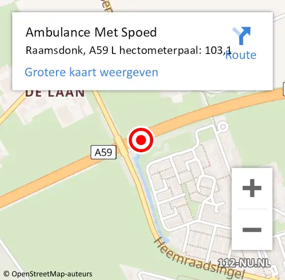 Locatie op kaart van de 112 melding: Ambulance Met Spoed Naar Raamsdonk, A59 R hectometerpaal: 105,5 op 30 september 2017 07:29