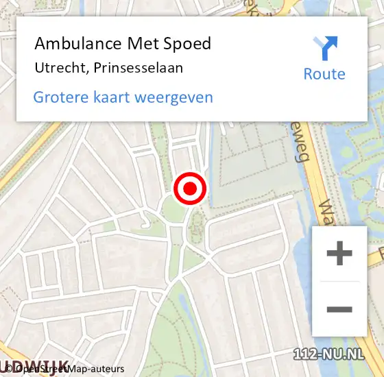 Locatie op kaart van de 112 melding: Ambulance Met Spoed Naar Utrecht, Prinsesselaan op 30 september 2017 07:58