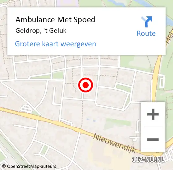 Locatie op kaart van de 112 melding: Ambulance Met Spoed Naar Geldrop, 't Geluk op 30 september 2017 09:59