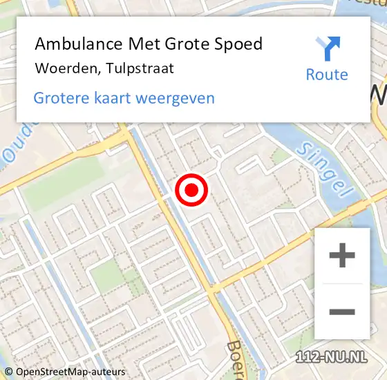 Locatie op kaart van de 112 melding: Ambulance Met Grote Spoed Naar Woerden, Tulpstraat op 30 september 2017 11:07