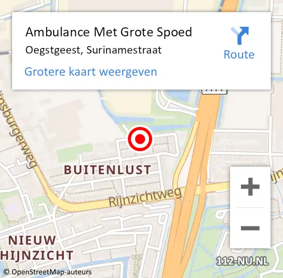 Locatie op kaart van de 112 melding: Ambulance Met Grote Spoed Naar Oegstgeest, Surinamestraat op 30 september 2017 11:10