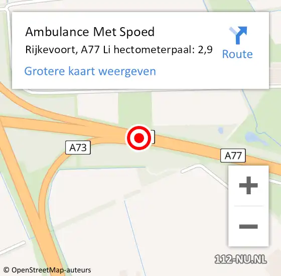 Locatie op kaart van de 112 melding: Ambulance Met Spoed Naar Rijkevoort, A77 Li hectometerpaal: 2,9 op 30 september 2017 11:54