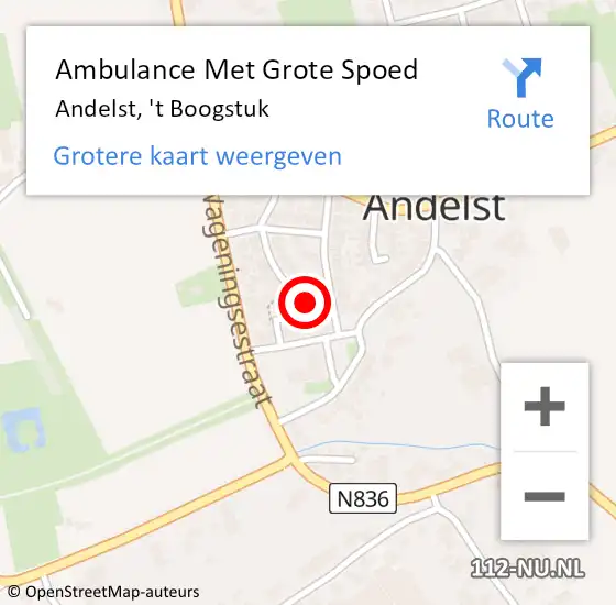 Locatie op kaart van de 112 melding: Ambulance Met Grote Spoed Naar Andelst, 't Boogstuk op 30 september 2017 12:47