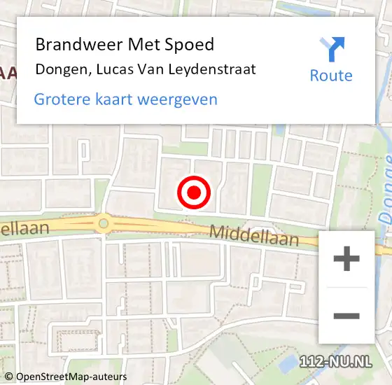 Locatie op kaart van de 112 melding: Brandweer Met Spoed Naar Dongen, Lucas Van Leydenstraat op 30 september 2017 13:55