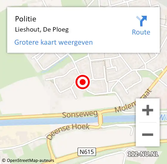 Locatie op kaart van de 112 melding: Politie Lieshout, De Ploeg op 30 september 2017 13:57