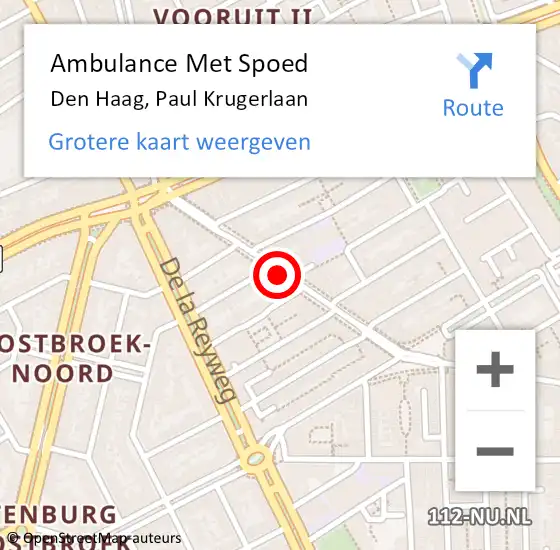 Locatie op kaart van de 112 melding: Ambulance Met Spoed Naar Den Haag, Paul Krugerlaan op 30 september 2017 14:21