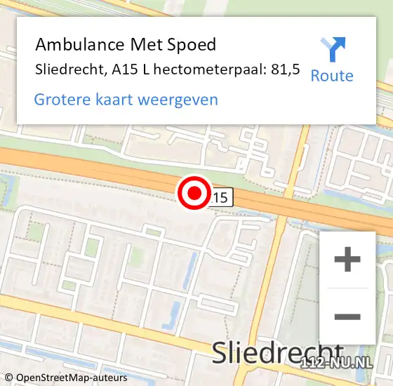 Locatie op kaart van de 112 melding: Ambulance Met Spoed Naar Sliedrecht, A15 L hectometerpaal: 83,0 op 30 september 2017 15:47