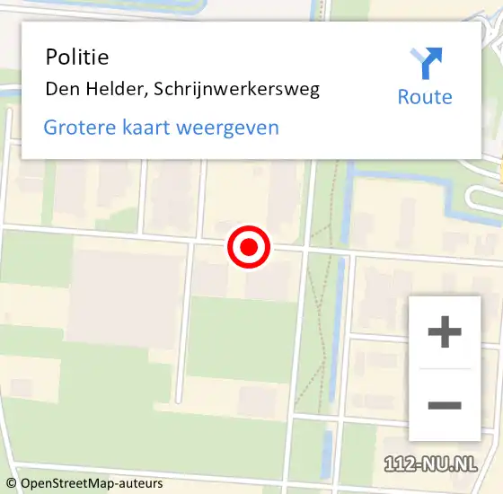 Locatie op kaart van de 112 melding: Politie Den Helder, Schrijnwerkersweg op 30 september 2017 16:00