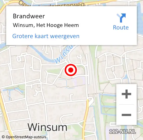 Locatie op kaart van de 112 melding: Brandweer Winsum, Het Hooge Heem op 30 september 2017 17:14