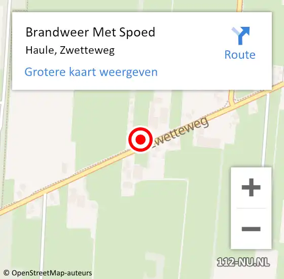 Locatie op kaart van de 112 melding: Brandweer Met Spoed Naar Haule, Zwetteweg op 30 september 2017 17:24