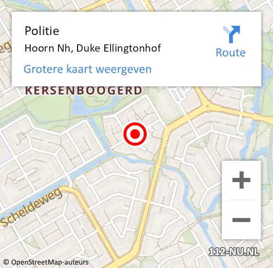 Locatie op kaart van de 112 melding: Politie Hoorn Nh, Duke Ellingtonhof op 30 september 2017 18:40